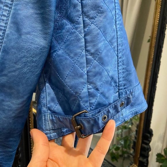 Vintage blue “leather” motto jacket - Picture 6 of 10